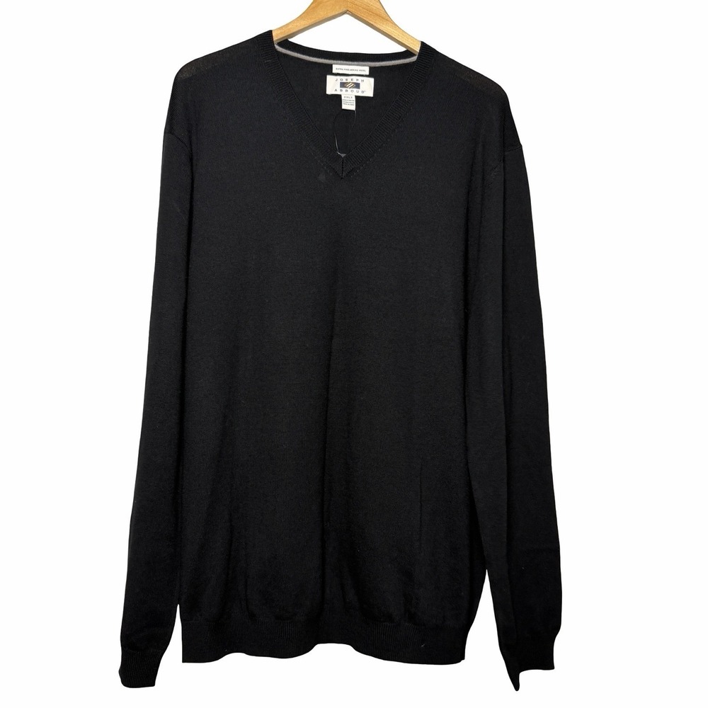 Joseph Abboud Mens 2XLT Black Merino Wool V Neck Sweater Tall Classic NWT Preppy